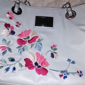 Nicole Miller gray handbag with floral embroidery